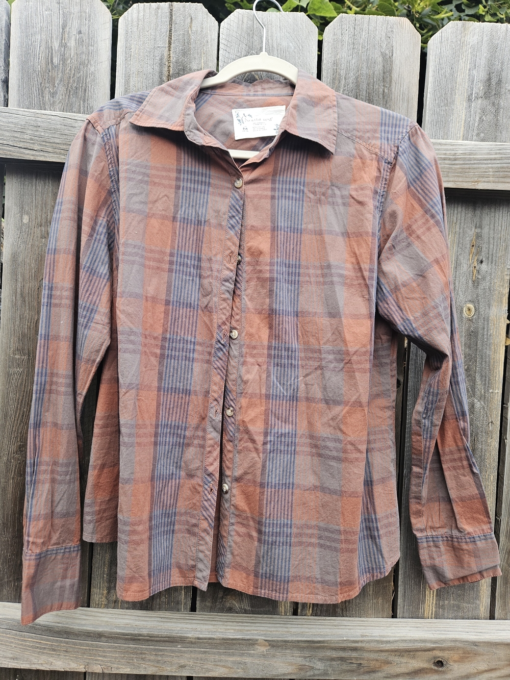 North Crest Plaid Button Down Shirt Women Medium Cotton Gorp Utility Relaxed Fit